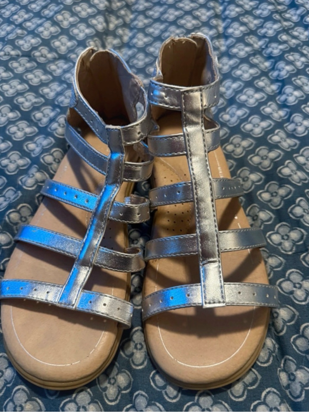 Girls Silver Gladiator Sandals with Adjustable Straps